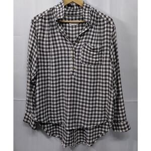 by ANTHROPOLOGIE Viscose Anthropologie Plaid Button-Up Shirt Black White Size M